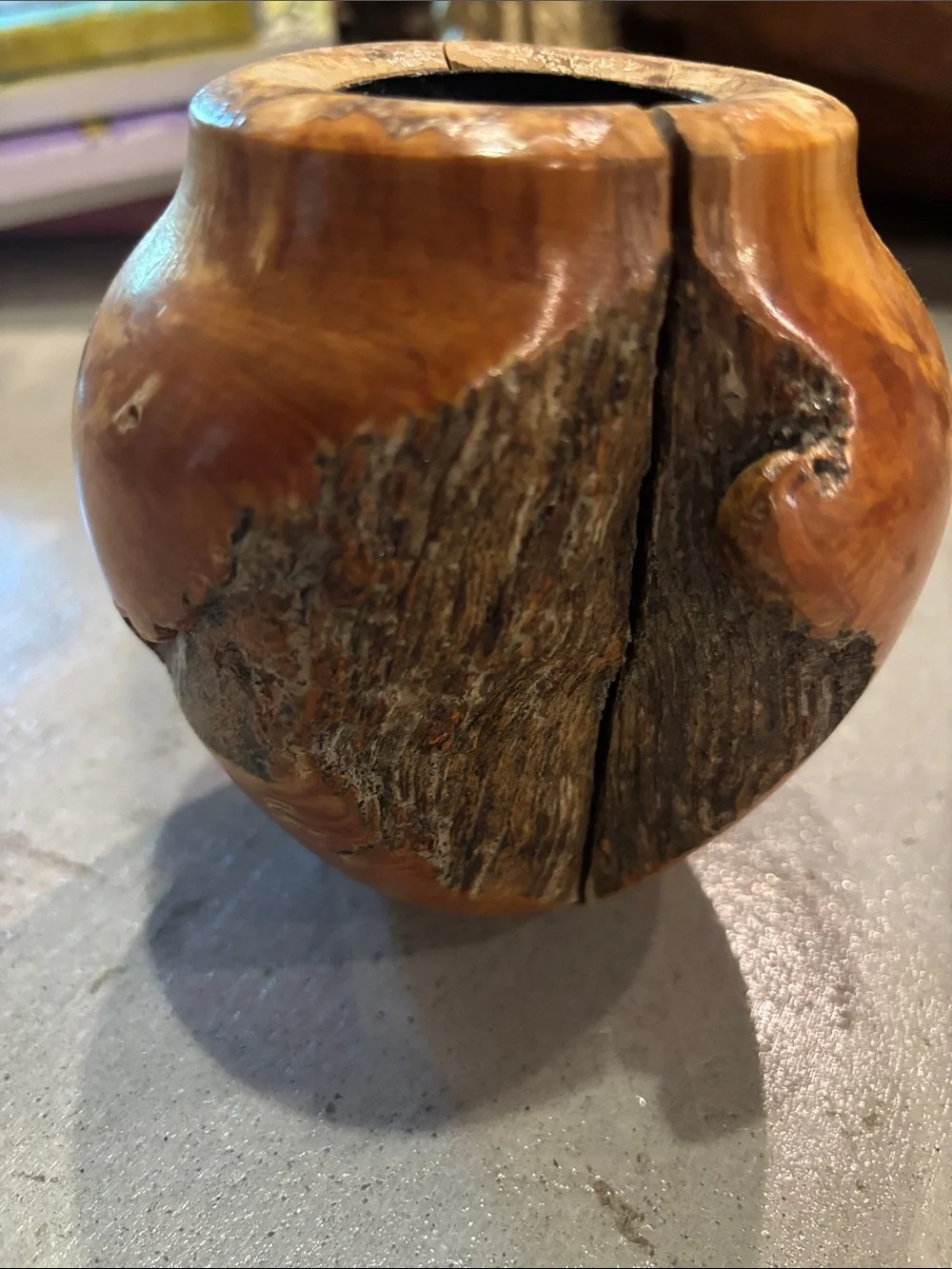 Handcrafted Natural Wood Accent Vase - Brown